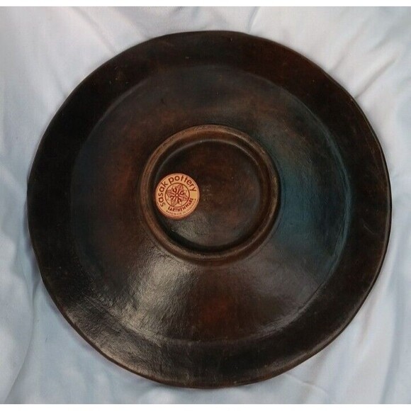 Vintage Handmade Sasak Pottery Earthenware Footed Bowl With Fish Motif 9.5" - Picture 10 of 10